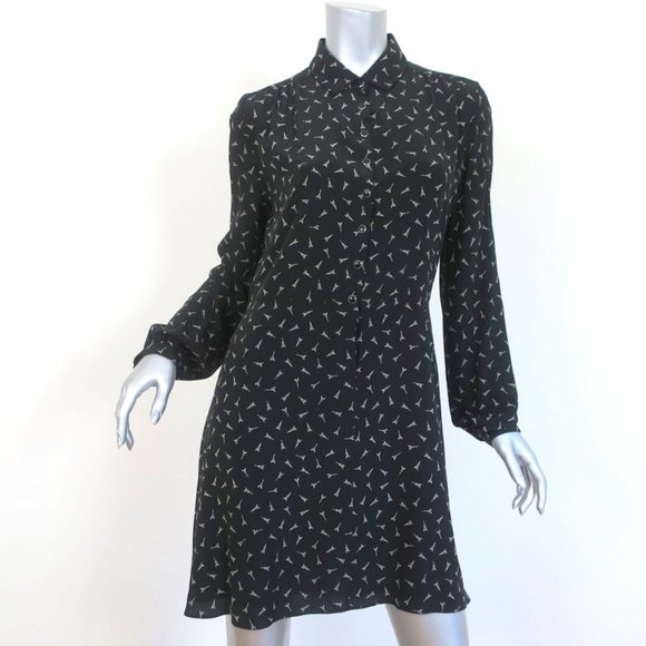 Saint Laurent Dresses & Skirts - SAINT LAURENT DRESS BLACK EIFFEL TOWER PRINT SILK SIZE 40 LONG SLEEVE SHIRTDRESS